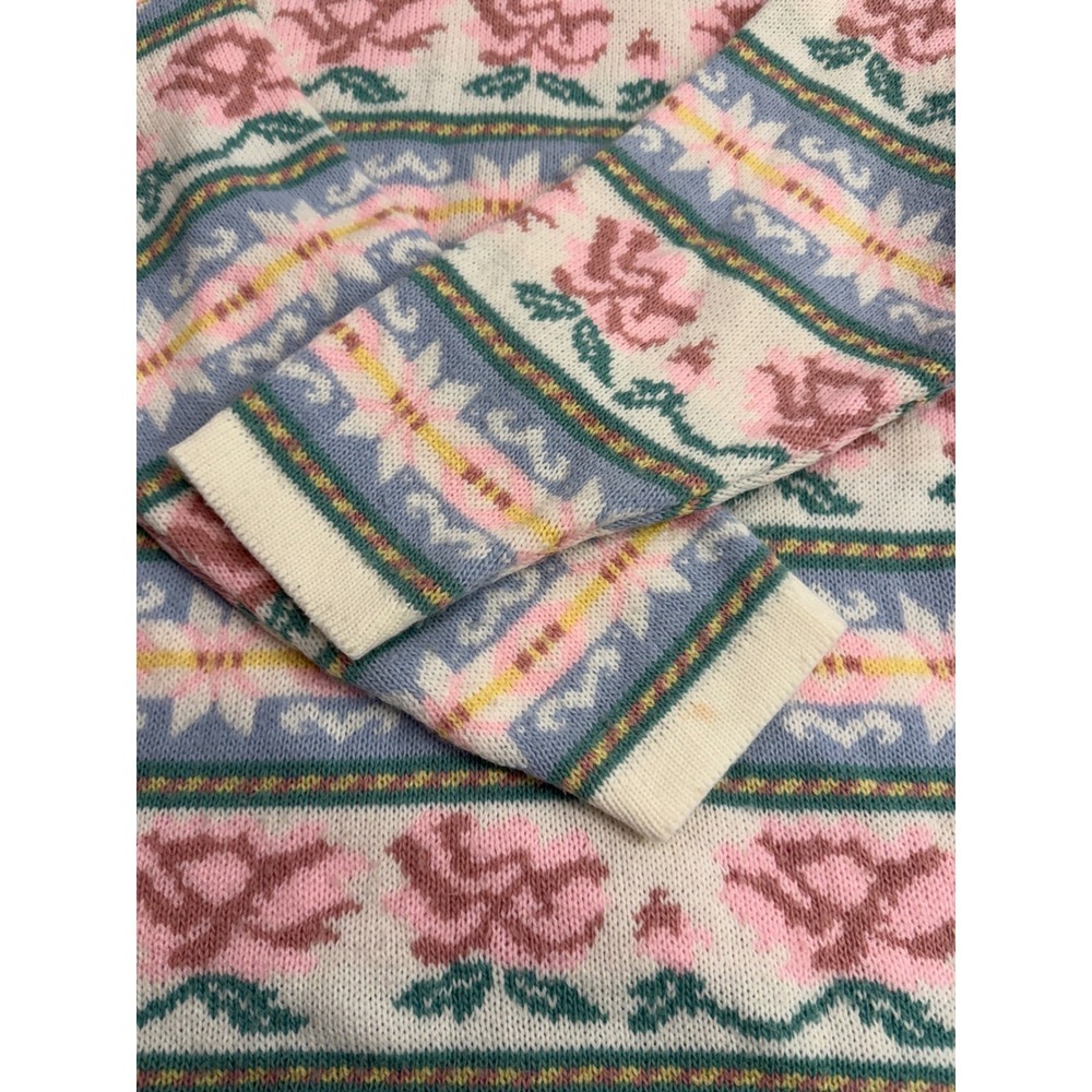 Sycamore Vintage Pastel Floral Fair Isle Knit Sweater USA Made Crew Neck Large - Picture 6 of 8
